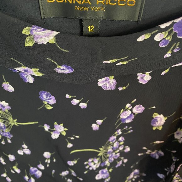 Donna Ricco Navy Blue and Purple Floral Sheath Maxi Dress Size 12 - Picture 4 of 5